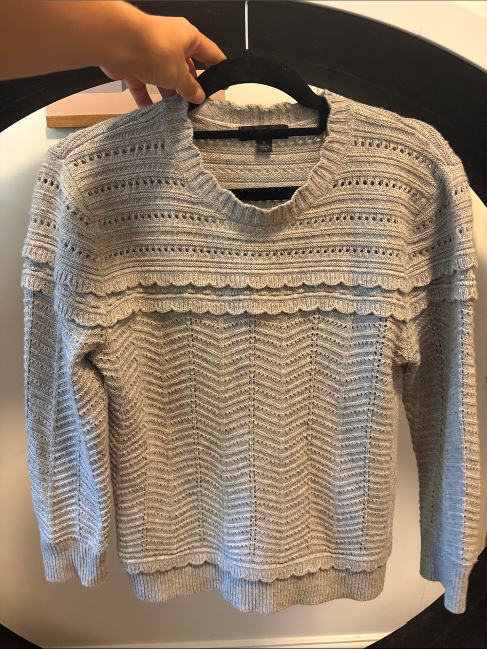 J. Crew Light Gray Open-Knit Crewneck Sweater